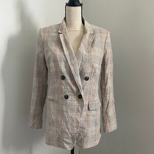 Banana Republic Plaid Blazer Size 8 Double Breasted Tan Career Academia Workwear